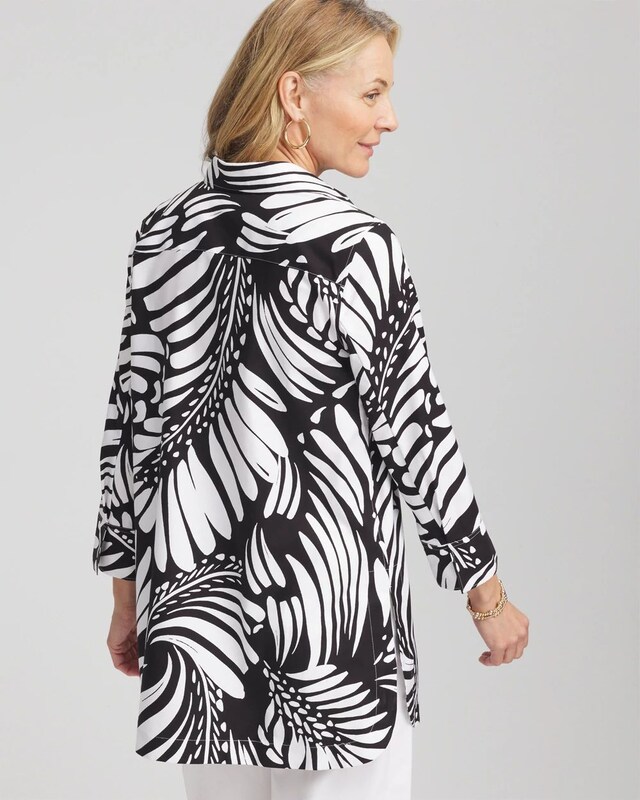 No Iron Printed Palms Button Down Tunic - image 3